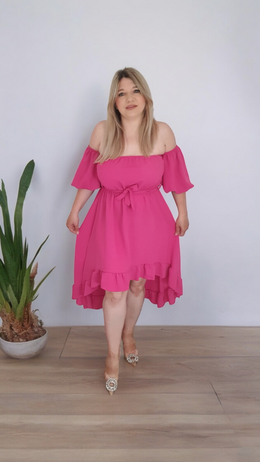 Fuchsia Skater Off Shoulder Dress One Size