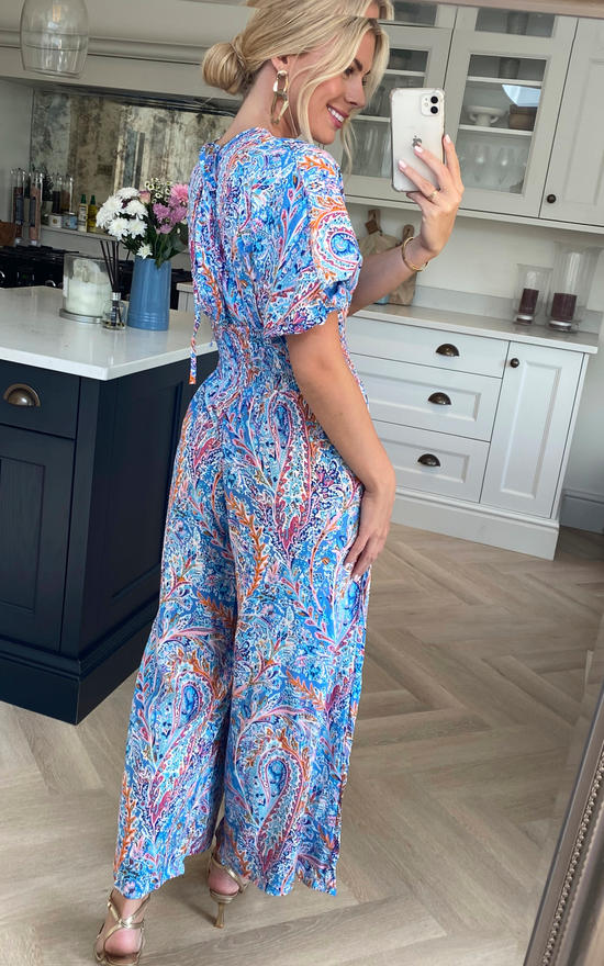 Blue clearance paisley jumpsuit