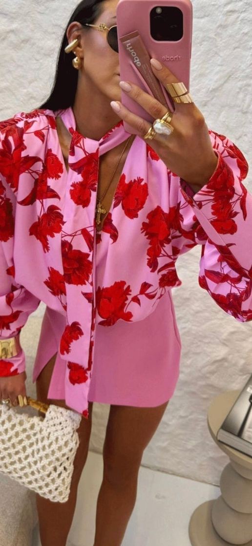 La Milla Pink Blouse Floral Print One Size