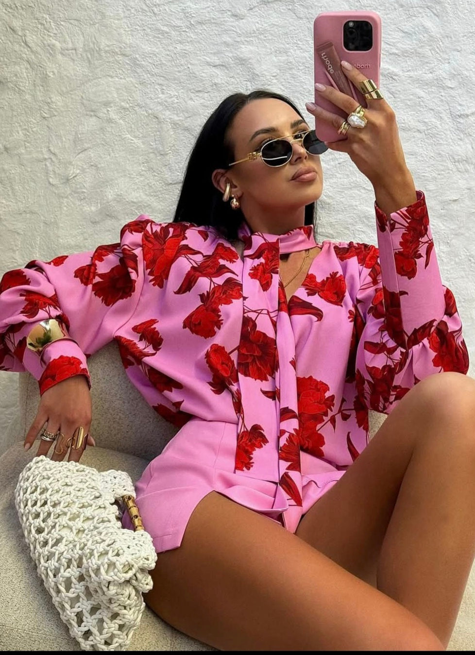 La Milla Pink Blouse Floral Print One Size