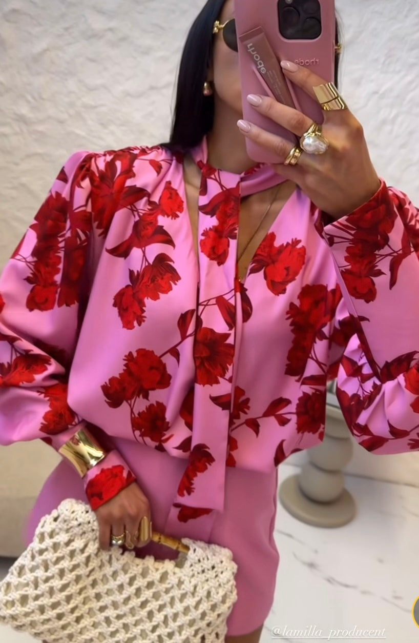 La Milla Pink Blouse Floral Print One Size