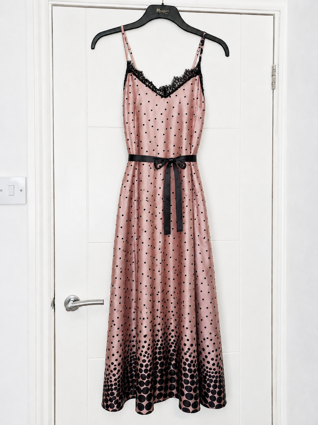 Maxi Satin Strap Polka Dot Dress