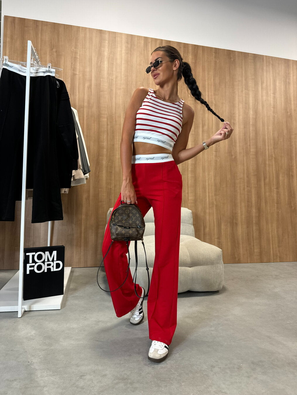 Red Two Piece Coord Set Vest Crop Top And Wide Leg Trousers