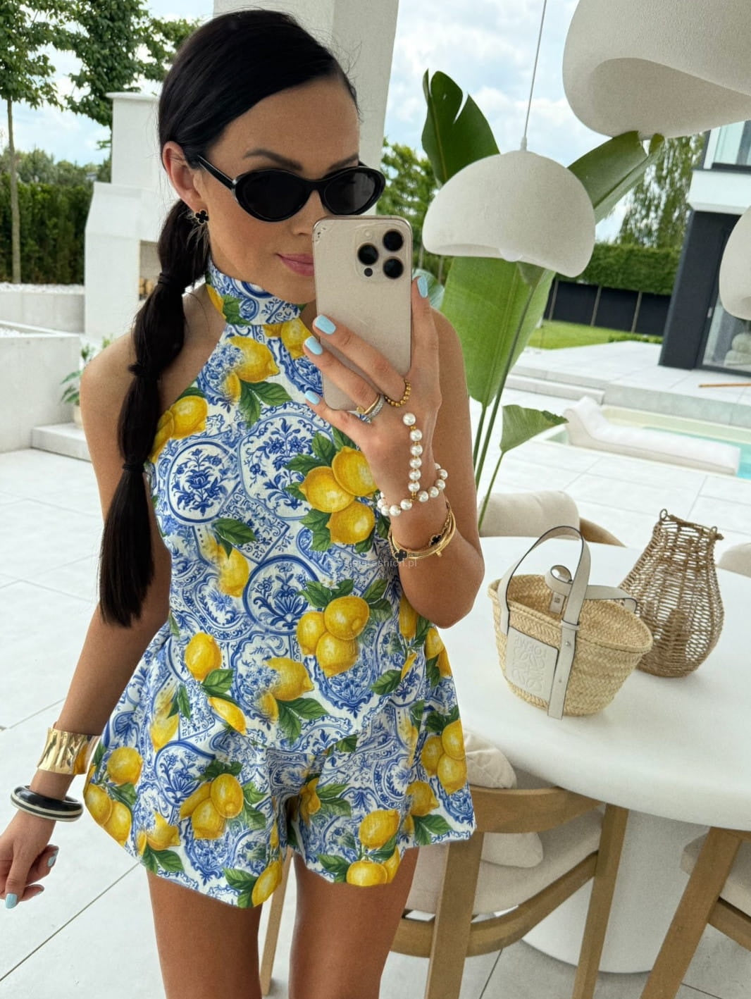 La Milla Blue Lemon Print Two Piece Coord Set Top And Shorts M/L