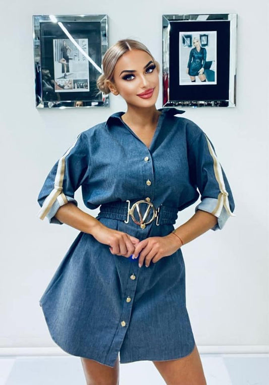 Denim Shirt Dress with Belt