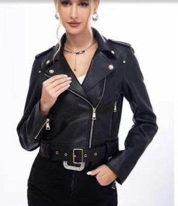 Black Short Faux Leather Biker Jacket