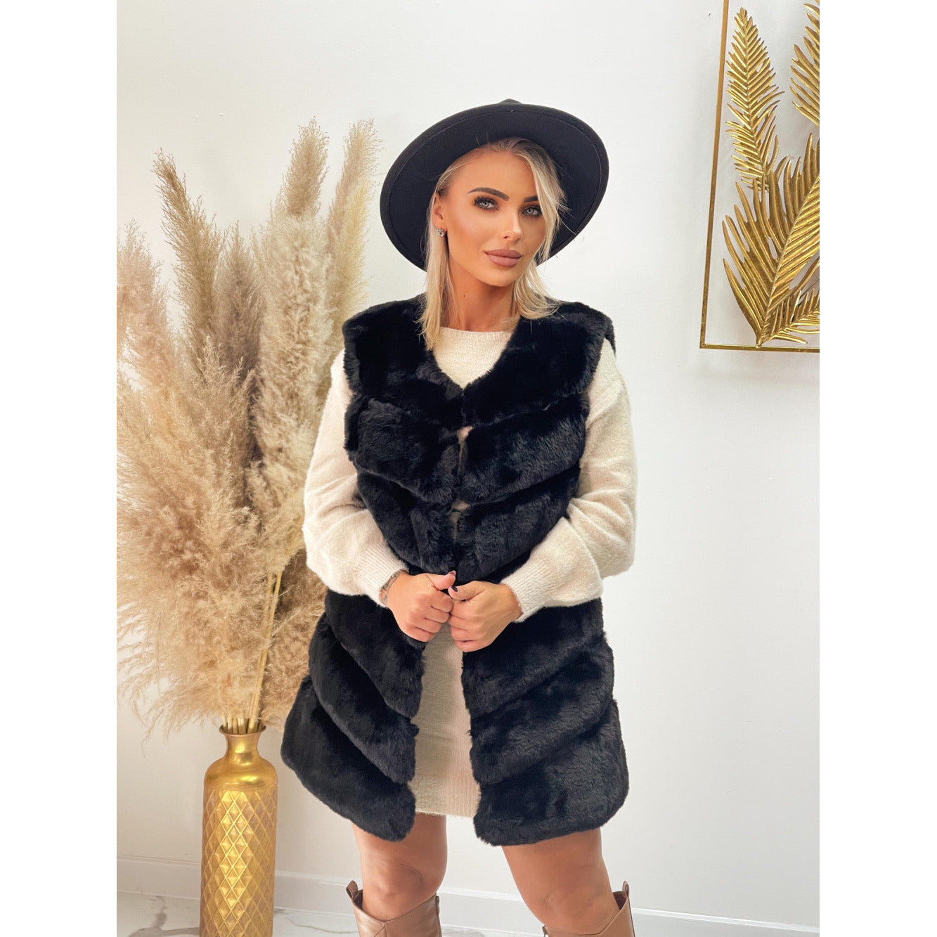 Black faux fur gilet