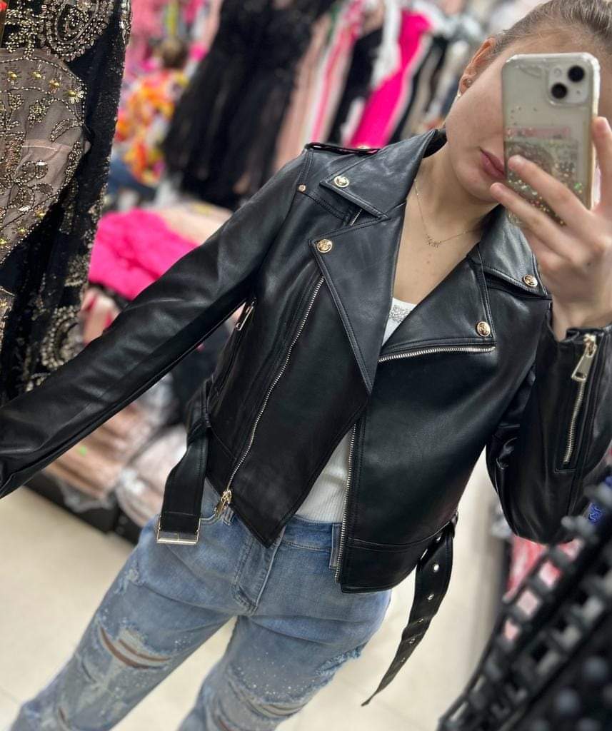 Black Short Faux Leather Biker Jacket