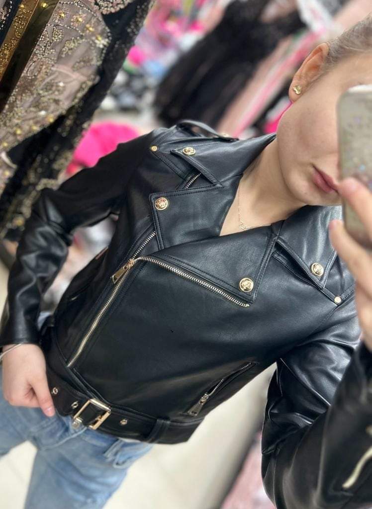 Black Short Faux Leather Biker Jacket