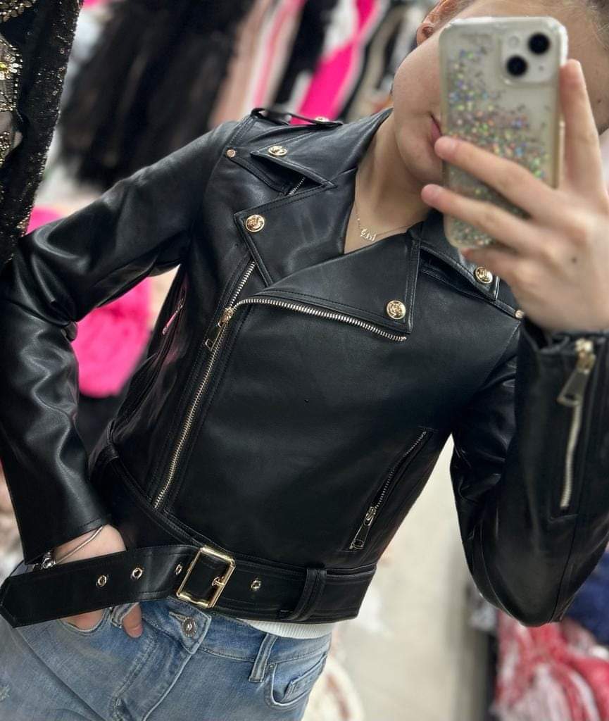 Black Short Faux Leather Biker Jacket