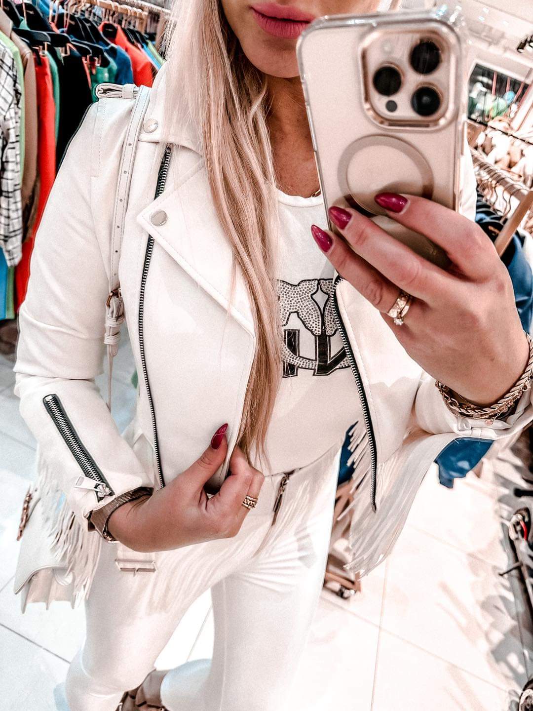 Short white leather clearance jacket