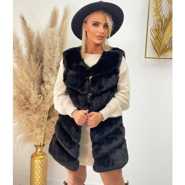 Black faux fur gilet