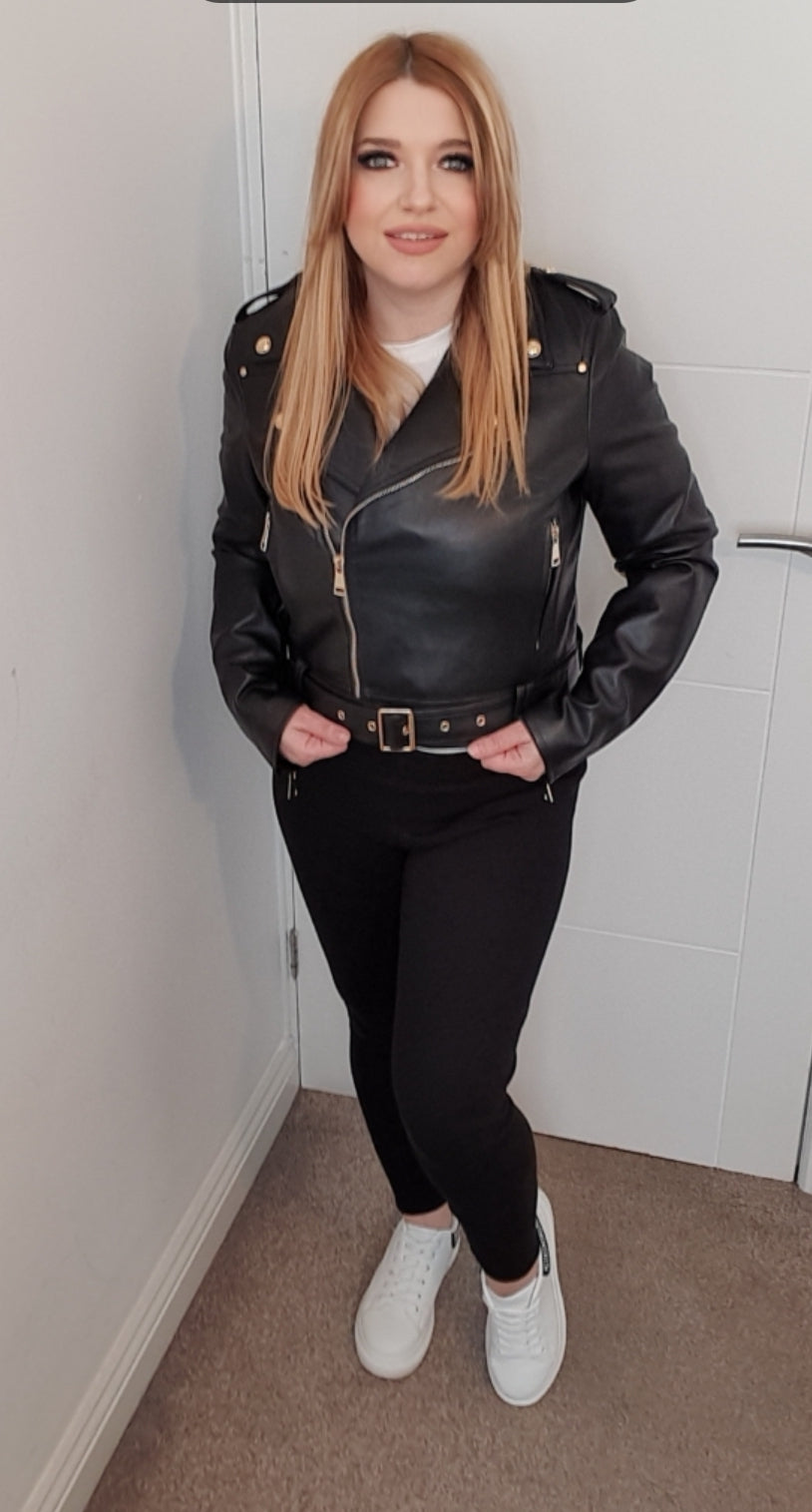 Black Short Faux Leather Biker Jacket