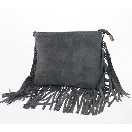 Grey tassel suede small handbag